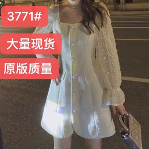 白色恋人系列之方领拼接连衣裙DXZ326,女装连衣裙,可可小涵
