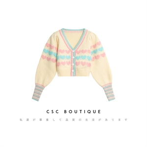 CSC BOUTIQUE/毛衣外套2021年新款爱心灯笼袖甜美短款长袖上衣女,女装针织衫/毛衣,一鸣女装