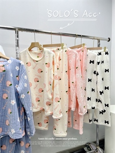韩版少女水蜜桃珊瑚绒居家上衣+裤子睡衣套装,睡衣套装,菲菲潮品