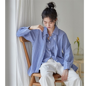 2022春季新款假两件 条纹衬衫女设计感小众韩版宽松衬衣,女装衬衫,苏格服饰