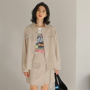 韩版时尚气质套装 2022春季polo领单排扣上衣半身裙两件套,女装套装/套裙,苏格服饰